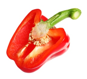 Half of ripe red bell pepper on white background