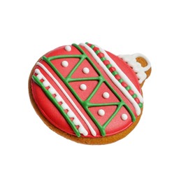 Photo of Tasty cookie in shape of Christmas ball isolated on white