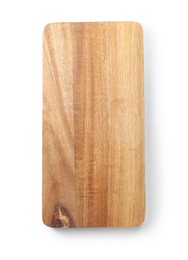 One wooden cutting board on white background, top view