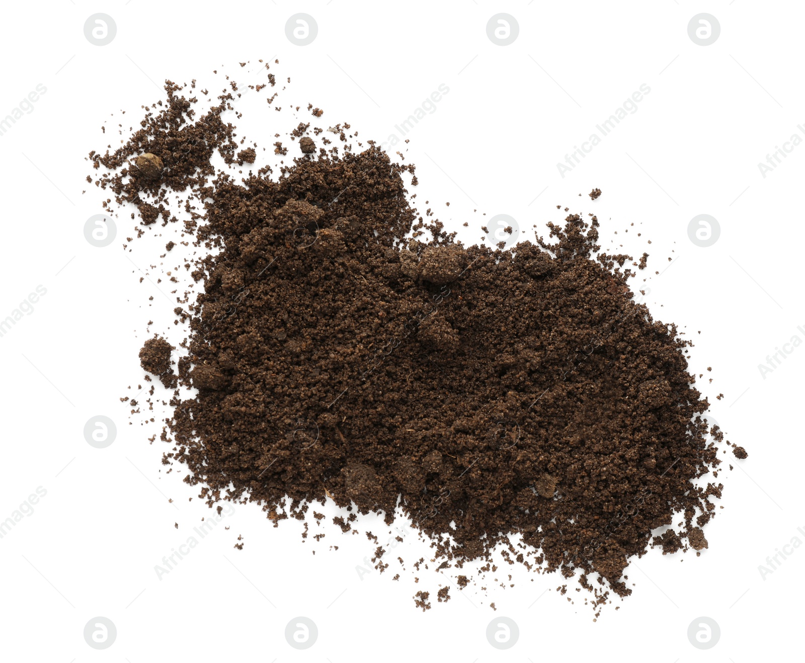 Photo of Pile of soil on white background, top view. Fertile ground