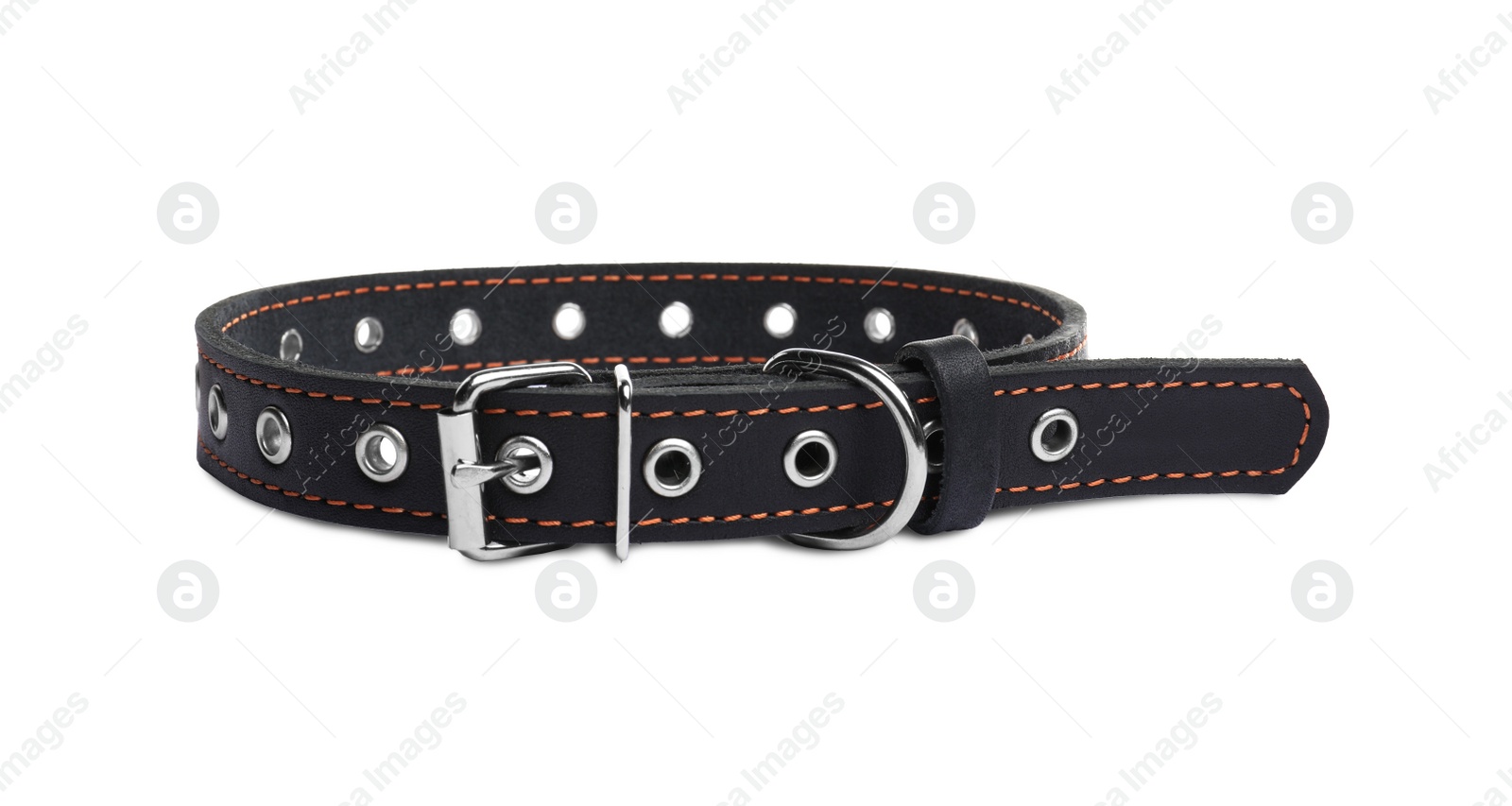 Photo of Black leather dog collar isolated on white