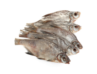 Tasty dried fish isolated on white. Seafood