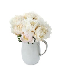 Photo of Beautiful peonies in vase isolated on white