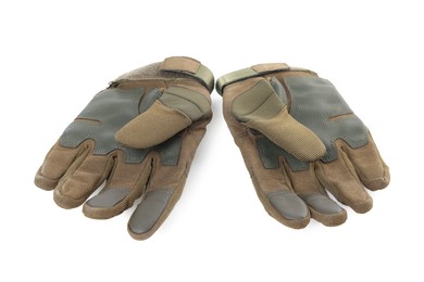 Tactical gloves on white background. Military training equipment