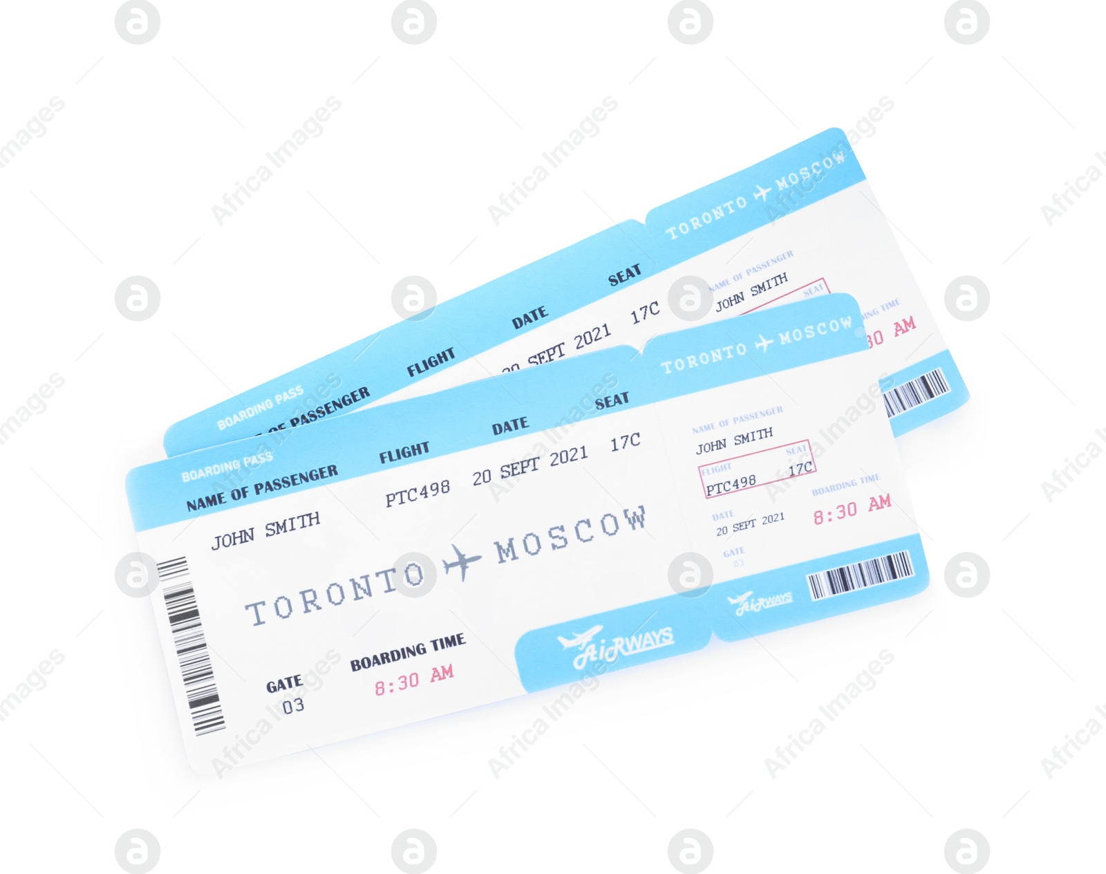 Photo of Tickets isolated on white, top view. Travel agency concept