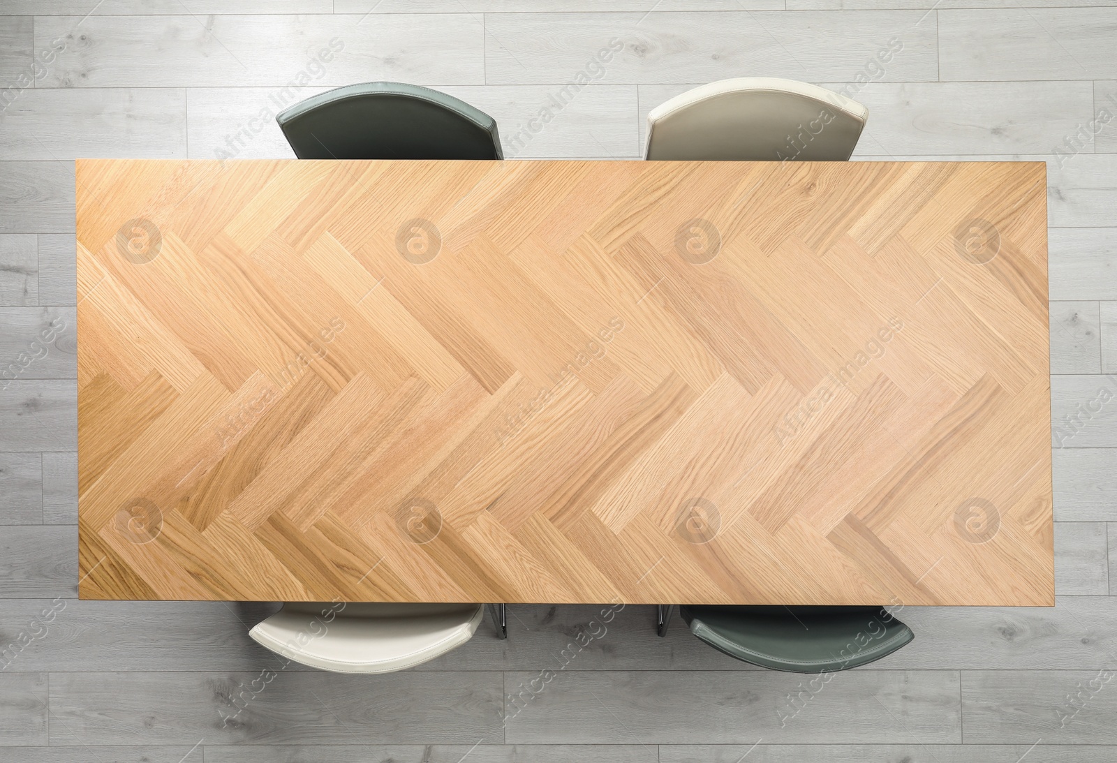 Photo of Modern office table with chairs, top view