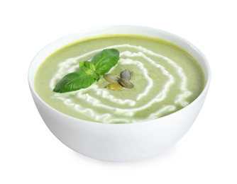 Delicious broccoli cream soup isolated on white