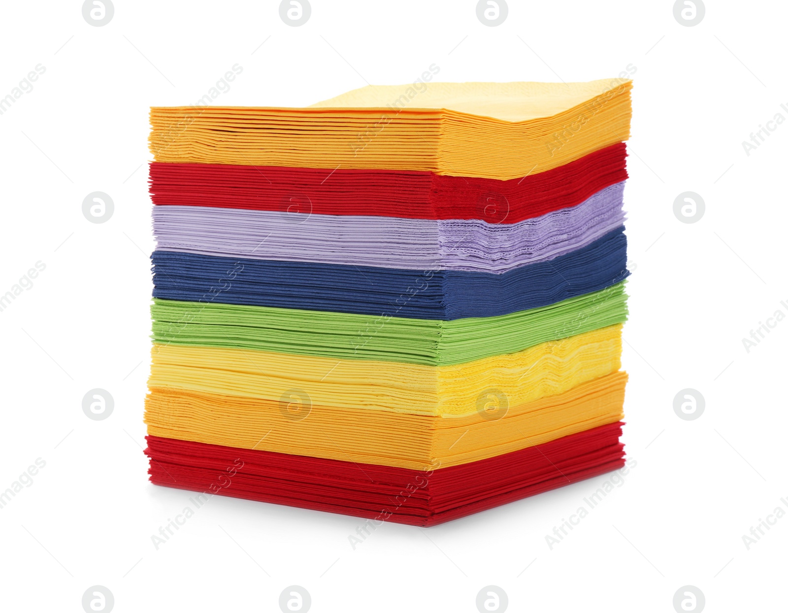 Photo of Stack of colorful paper napkins on white background