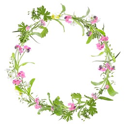 Image of Wreath of beautiful wild flowers isolated on white