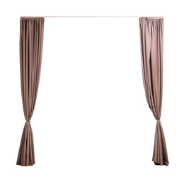 Image of Beautiful elegant brown curtains on white background