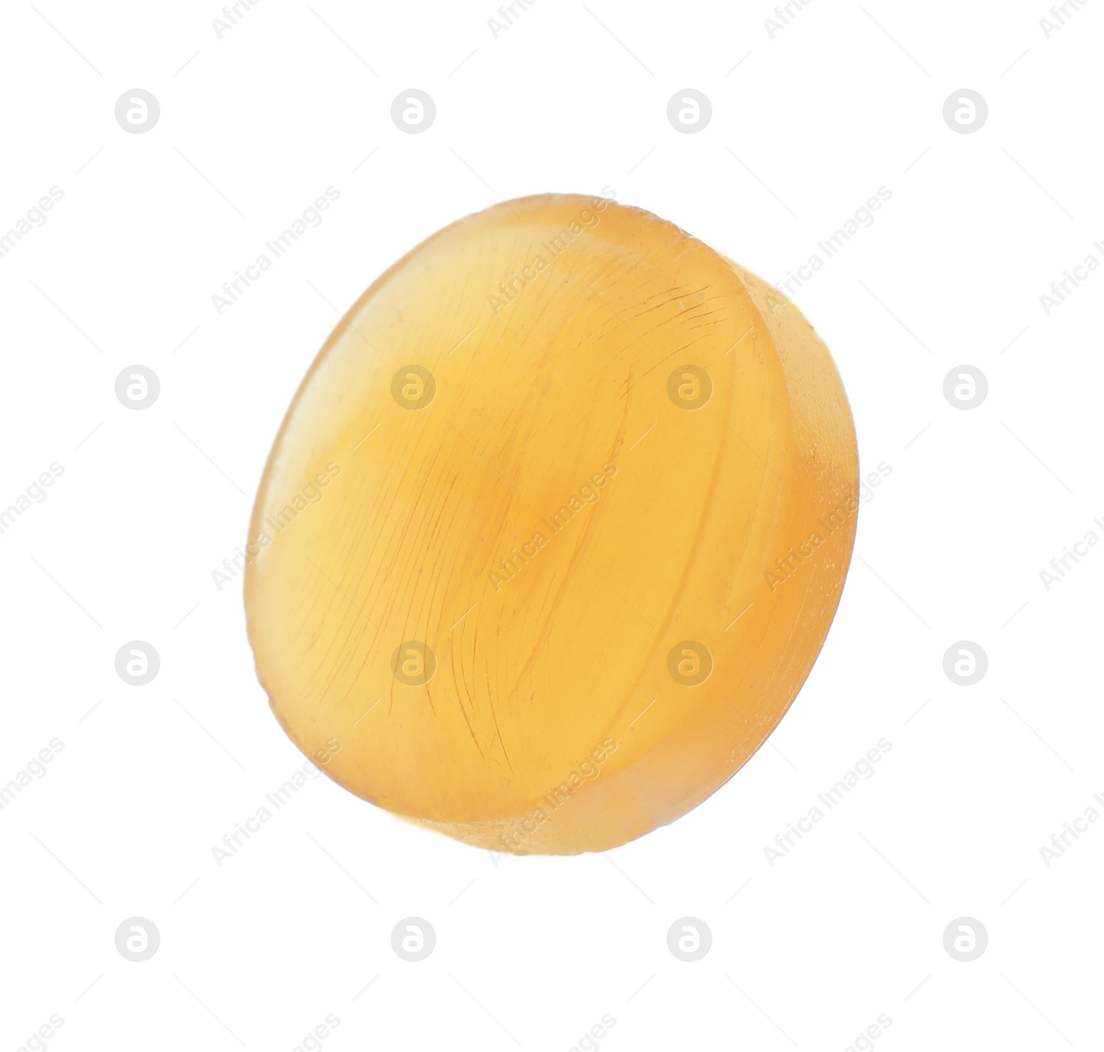 Photo of One yellow cough drop isolated on white