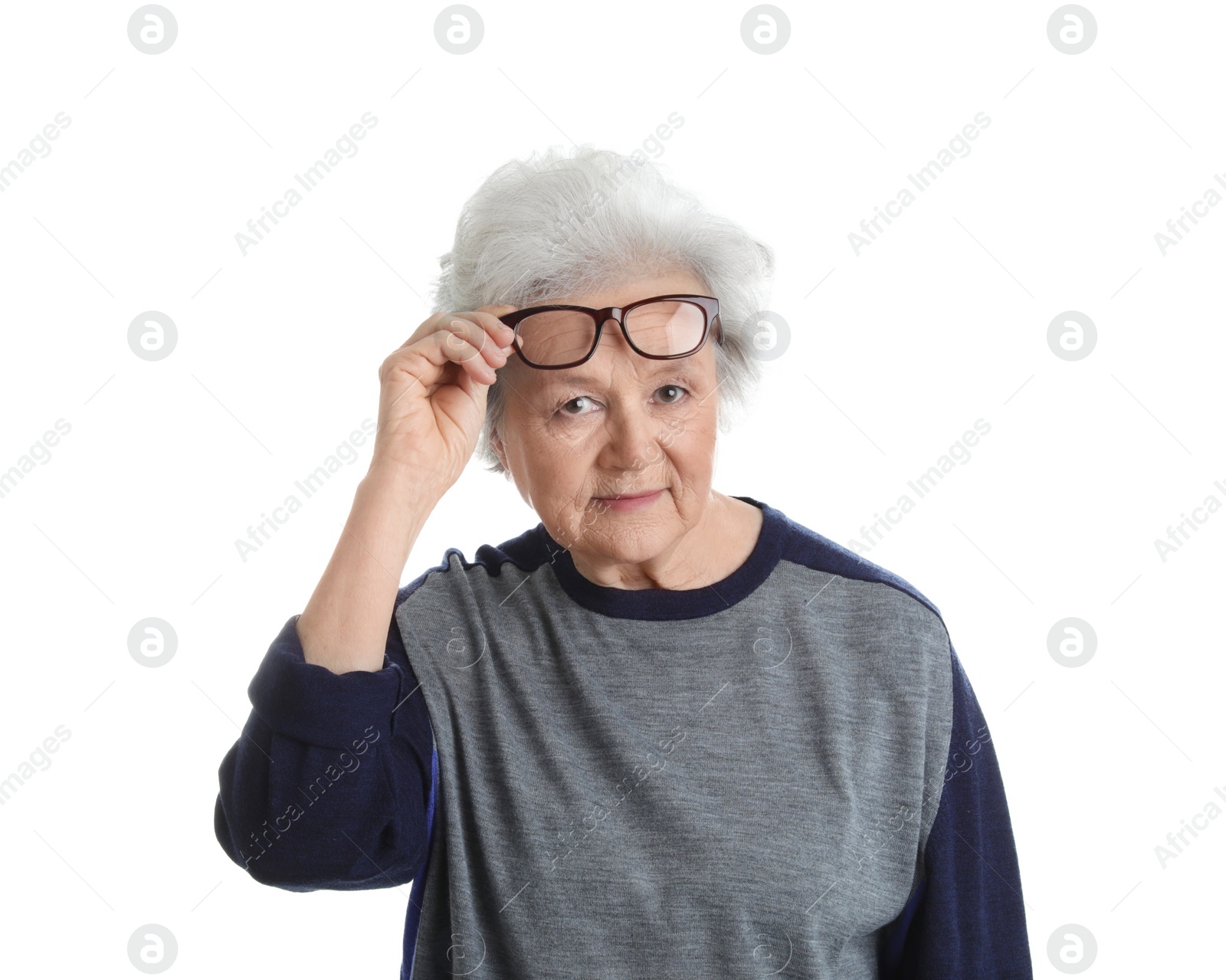 Photo of Portrait of mature woman isolated on white