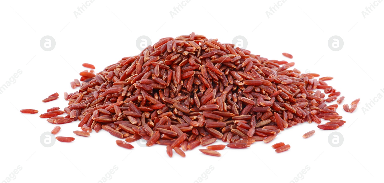 Photo of Pile of raw red rice isolated on white