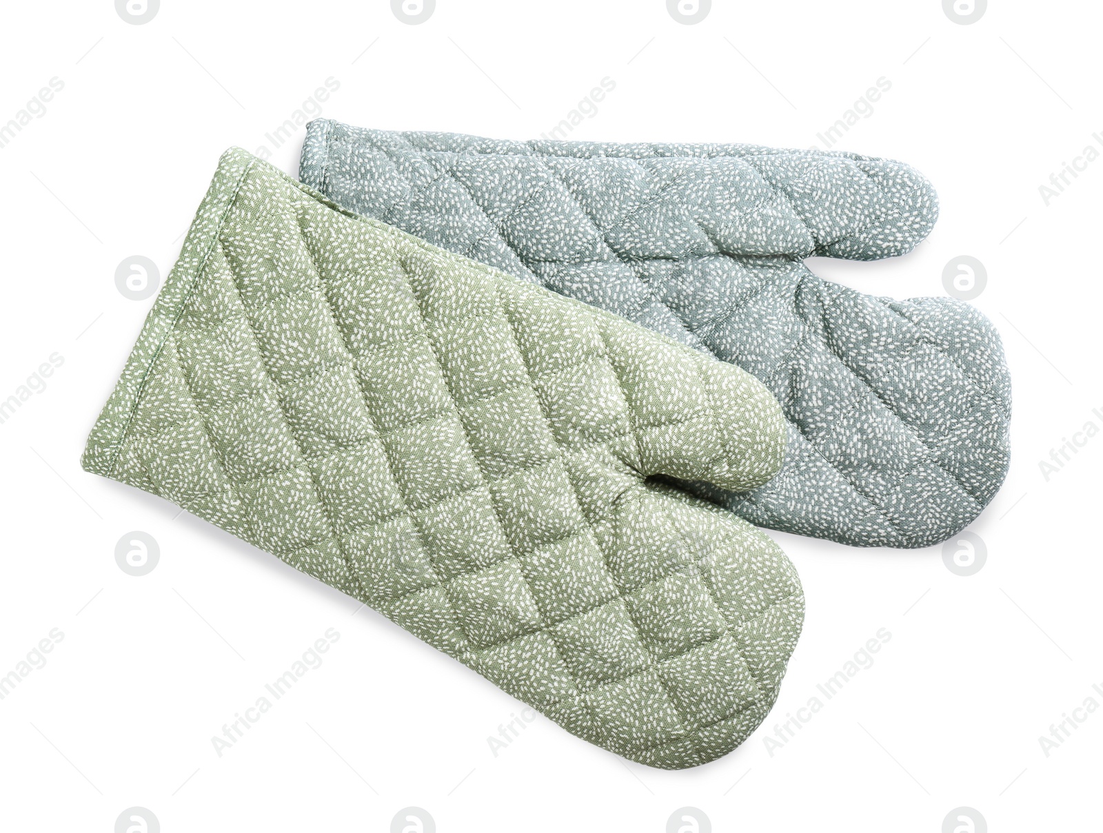 Photo of Oven gloves for hot dishes isolated on white, top view