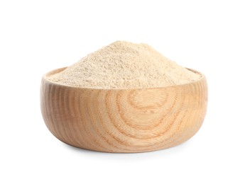 Bowl of buckwheat flour isolated on white