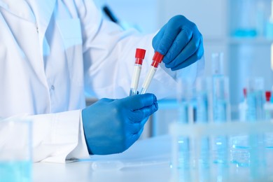 Scientist working with samples in laboratory, closeup. Medical research