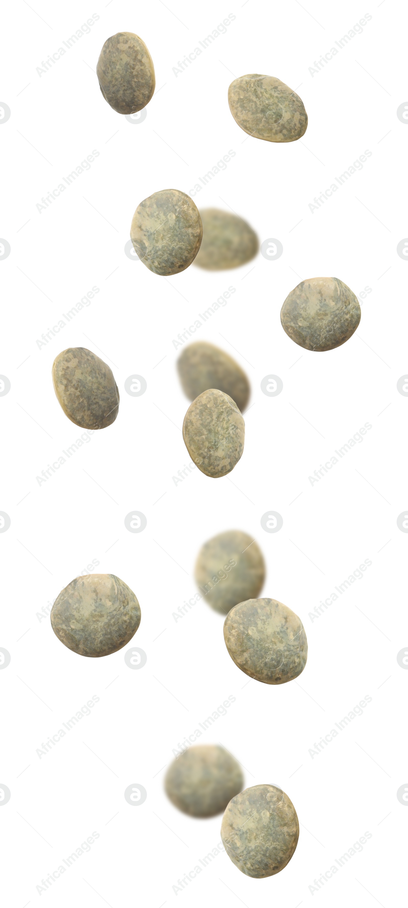 Image of Many lentils falling on white background, vertical banner design. Vegan diet 