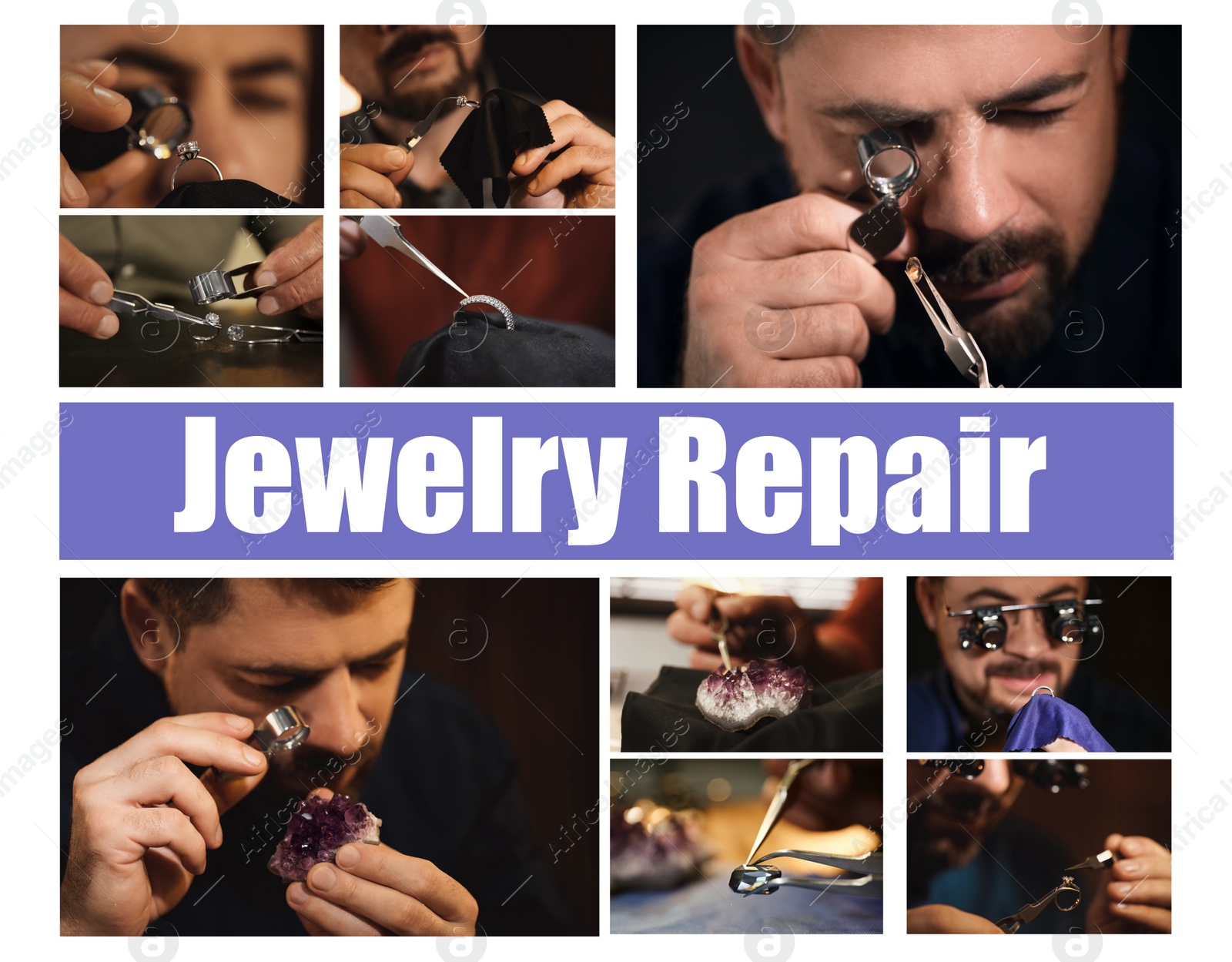 Image of Collage with photos of jewelers at work