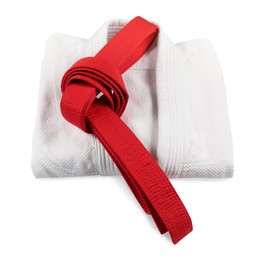 Martial arts uniform with red belt isolated on white