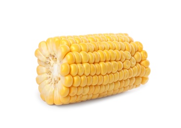 Photo of Piece of ripe raw corn cob isolated on white