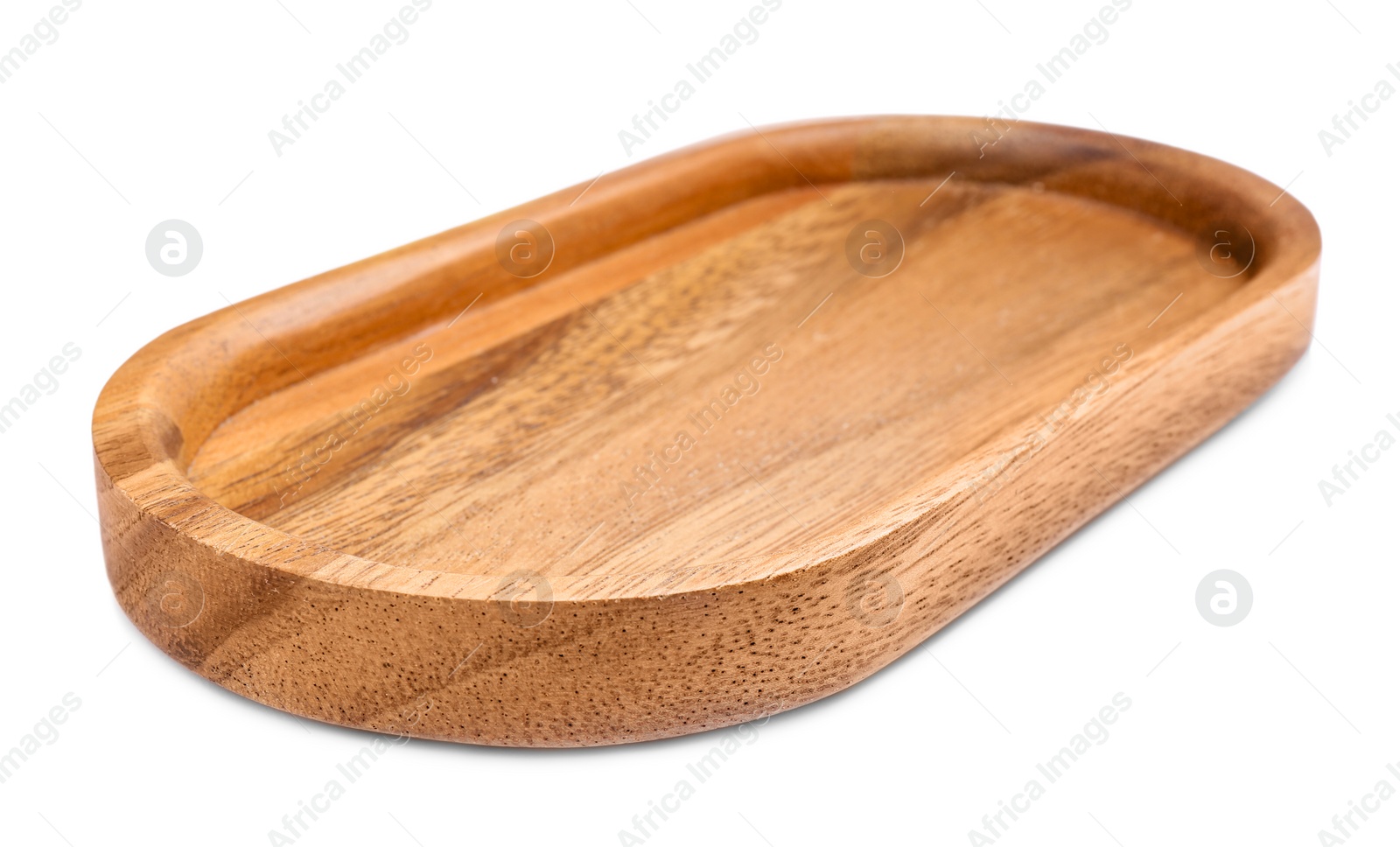 Photo of One new wooden tray on white background