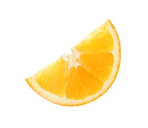 Photo of Slice of ripe orange isolated on white