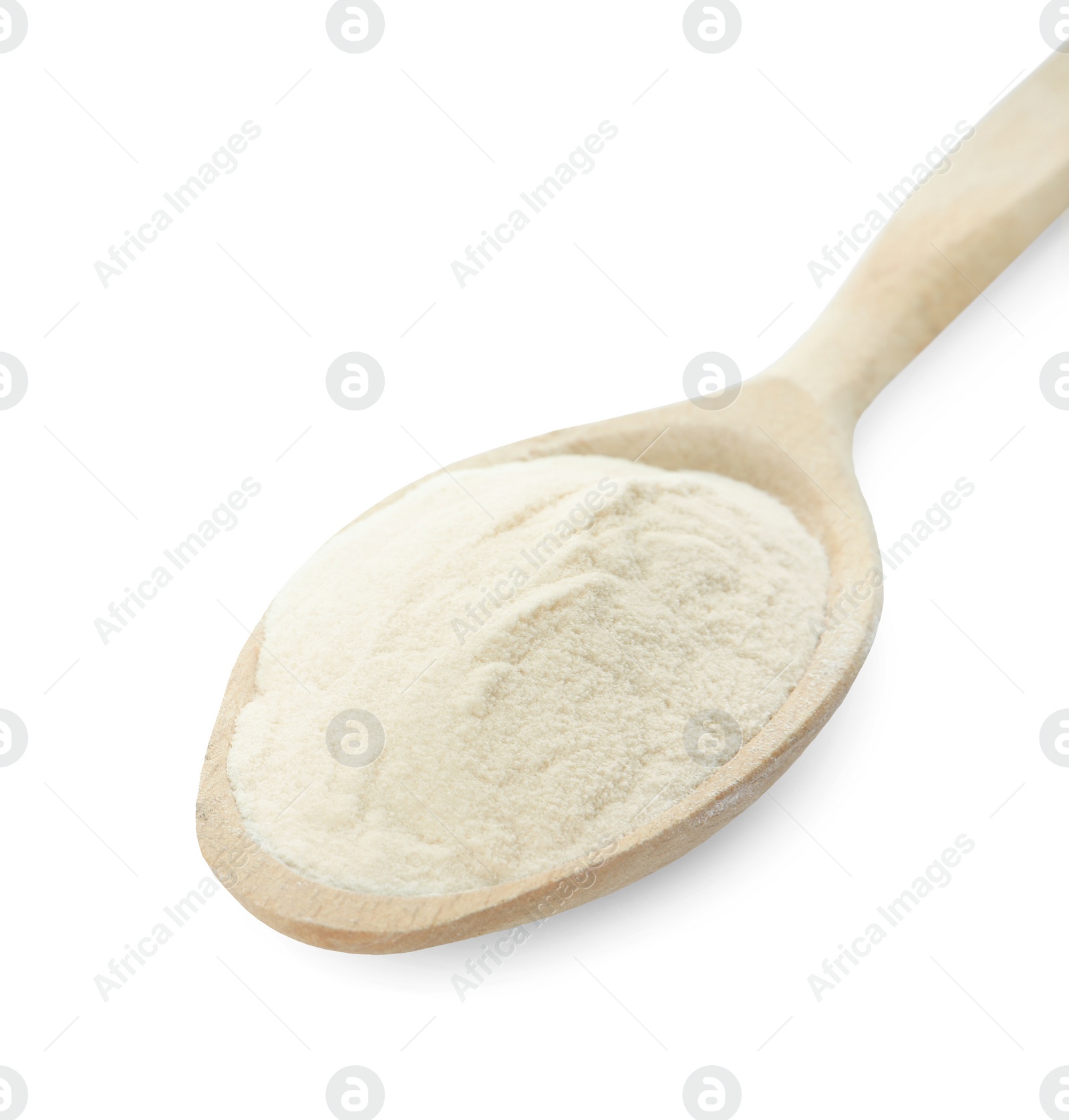 Photo of Wooden spoon of agar-agar powder isolated on white