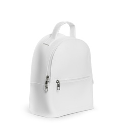 Photo of Fashionable women's backpack isolated on white. Stylish accessory