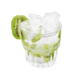 Glass of refreshing drink with kiwi isolated on white