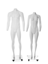 Photo of Male and female ghost headless mannequins with removable pieces isolated on white