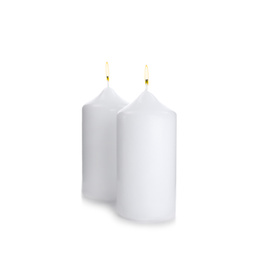 Photo of Wax candles with wicks isolated on white