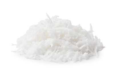 Photo of Pile of coconut flakes isolated on white