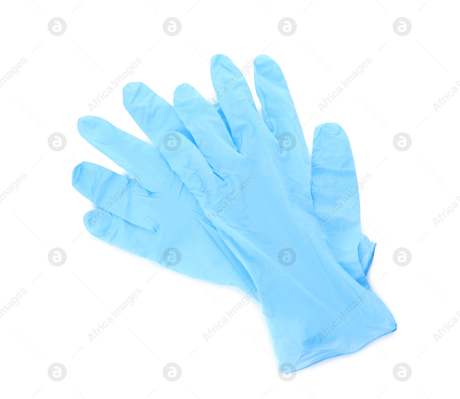 Photo of Protective gloves on white background, top view. Medical item