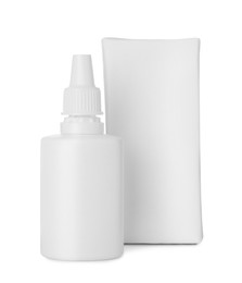 Photo of Bottle of nasal spray isolated on white