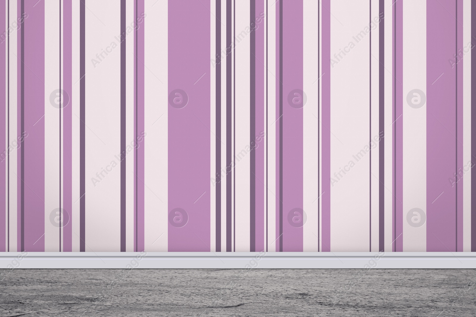 Image of Striped wallpaper and grey floor in room