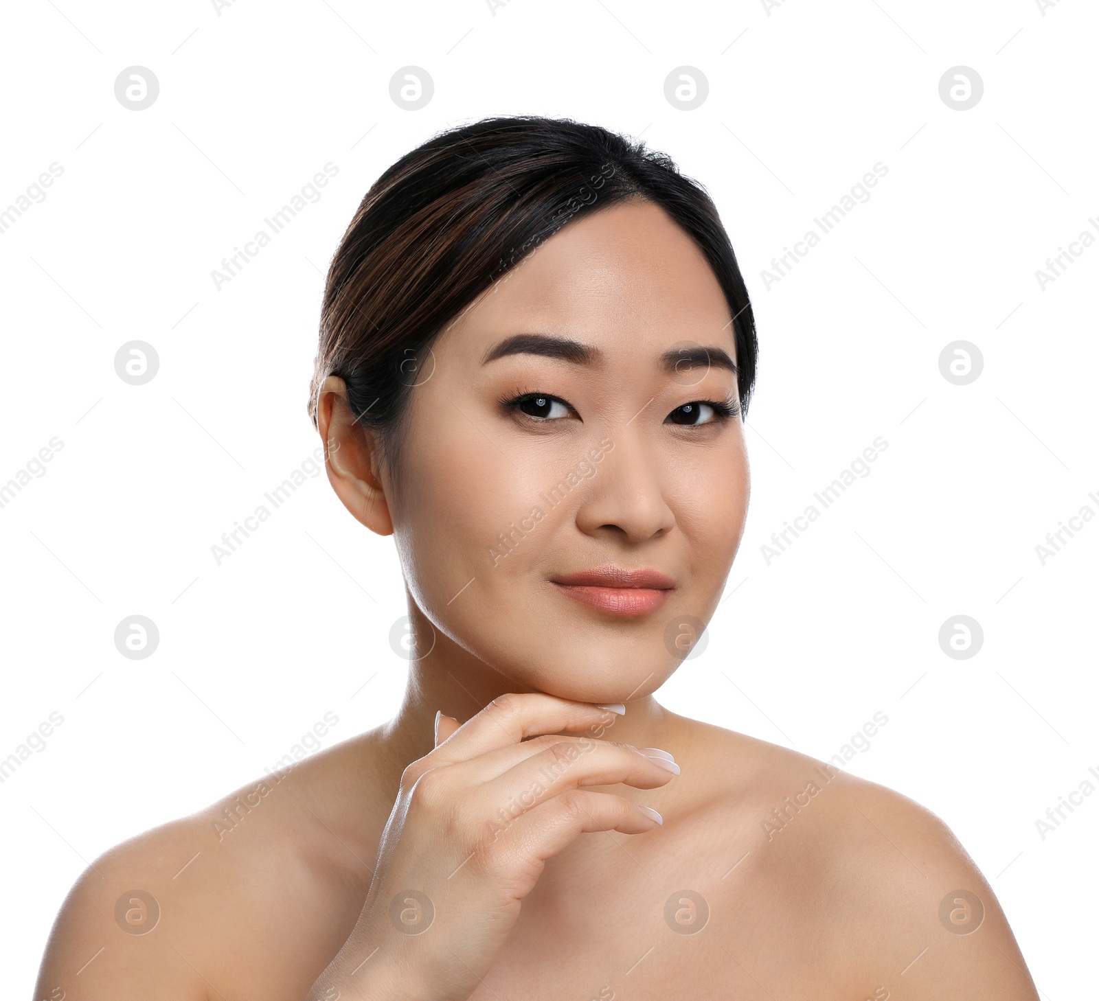 Photo of Portrait of beautiful Asian woman isolated on white. Spa treatment