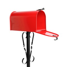 Photo of Open red letter box on white background