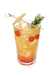 Photo of Spicy pineapple cocktail with chili pepper and rosemary isolated on white