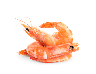 Delicious cooked whole shrimps isolated on white