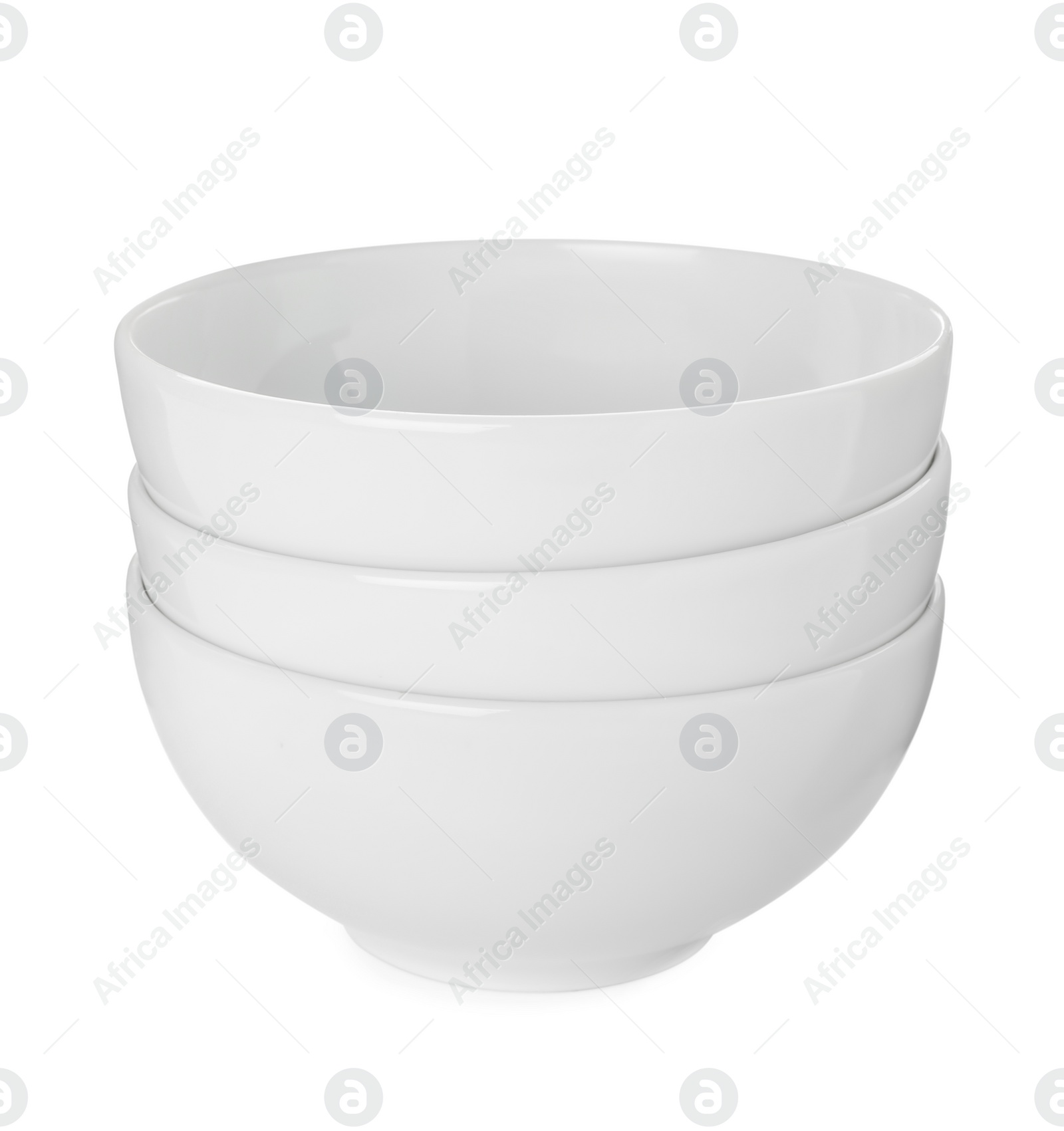 Photo of Stack of clean ceramic bowls isolated on white