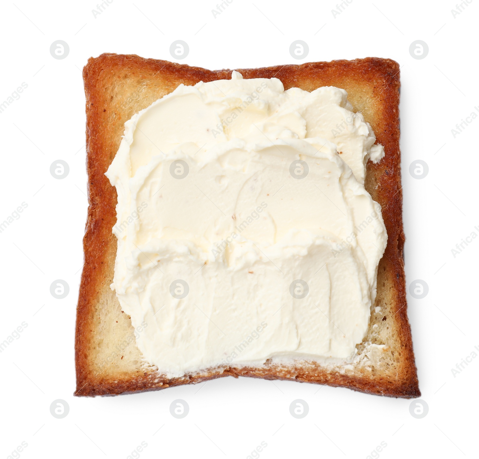 Photo of Piece of fresh toast bread with butter isolated on white, top view