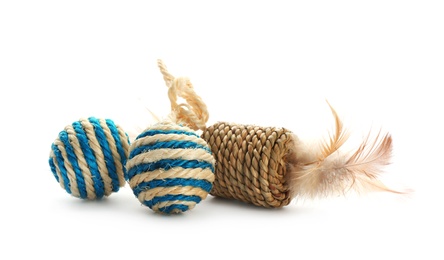 Photo of Cat's toys on white background