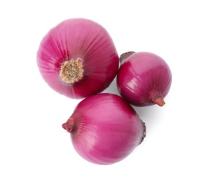 Photo of Fresh red onion bulbs isolated on white