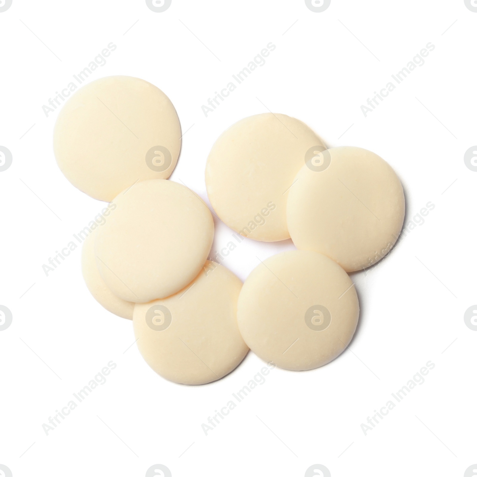 Photo of Delicious chocolate chips on white background