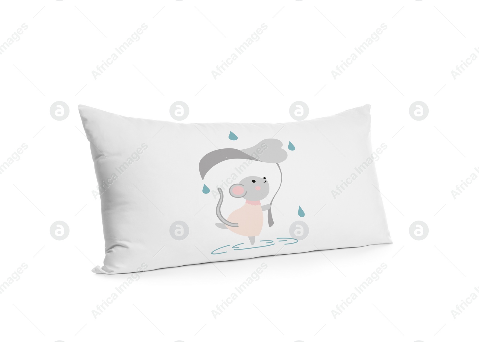 Image of Soft pillow with printed cute mouse isolated on white