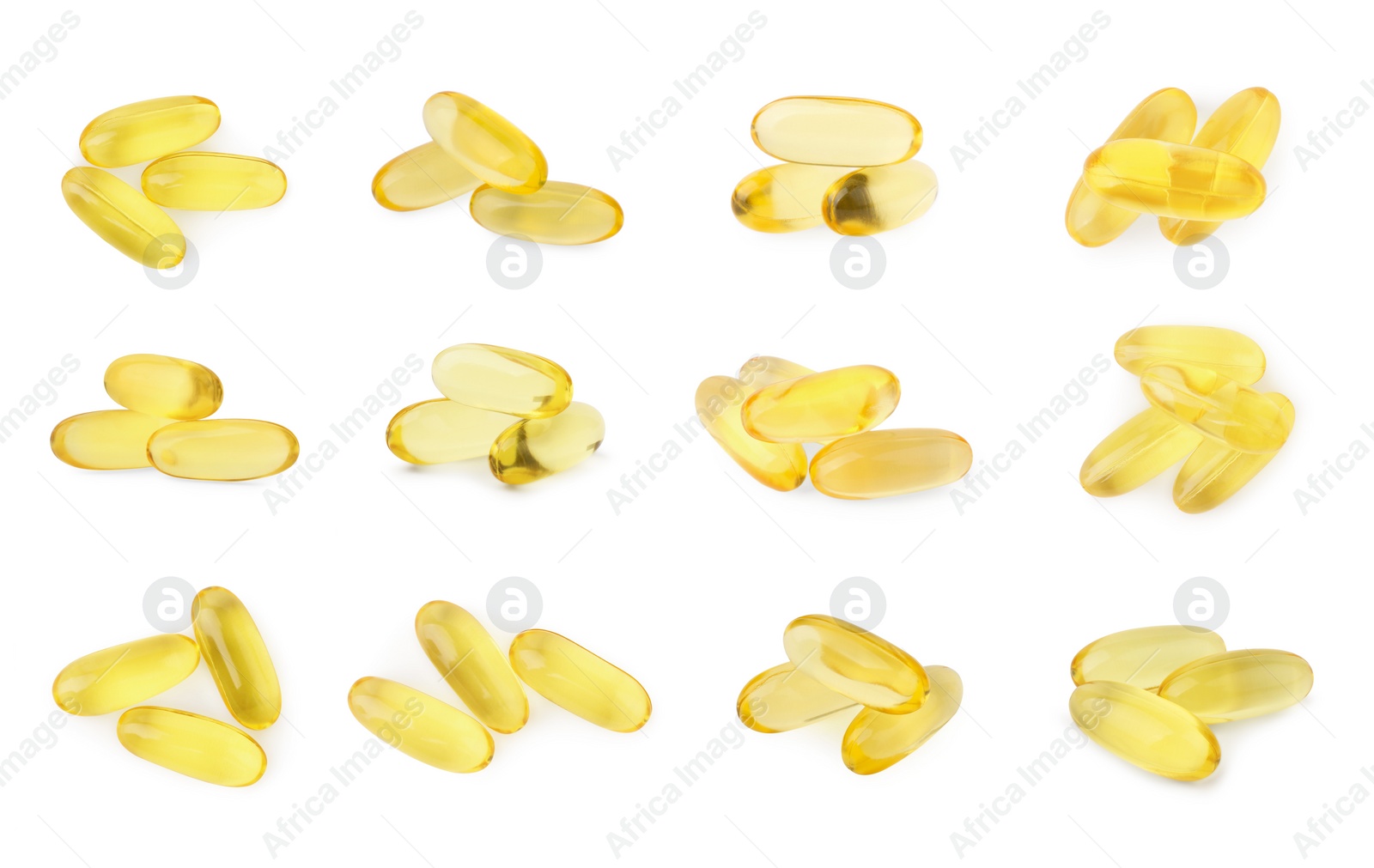 Image of Collage of vitamin pills isolated on white