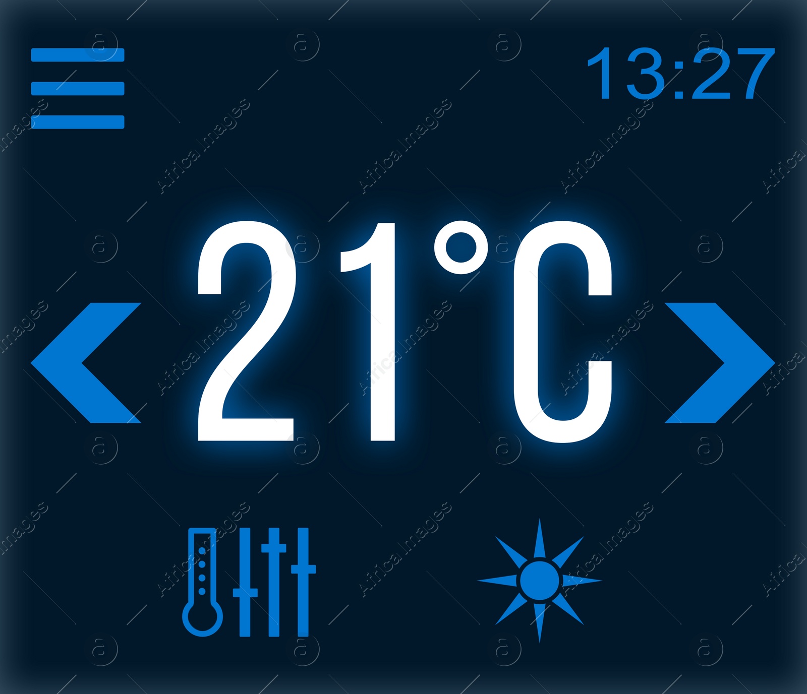 Illustration of Heating control system. Application displaying temperature in house 