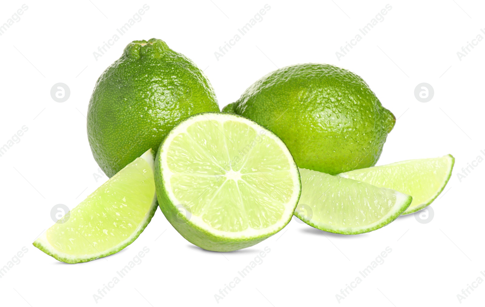 Photo of Fresh ripe green limes isolated on white