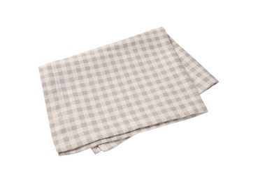 Photo of New beige checkered tablecloth on white background