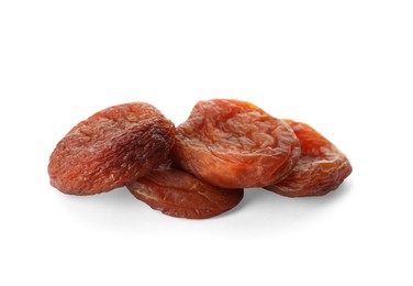 Photo of Tasty dried apricots isolated on white. Healthy snack